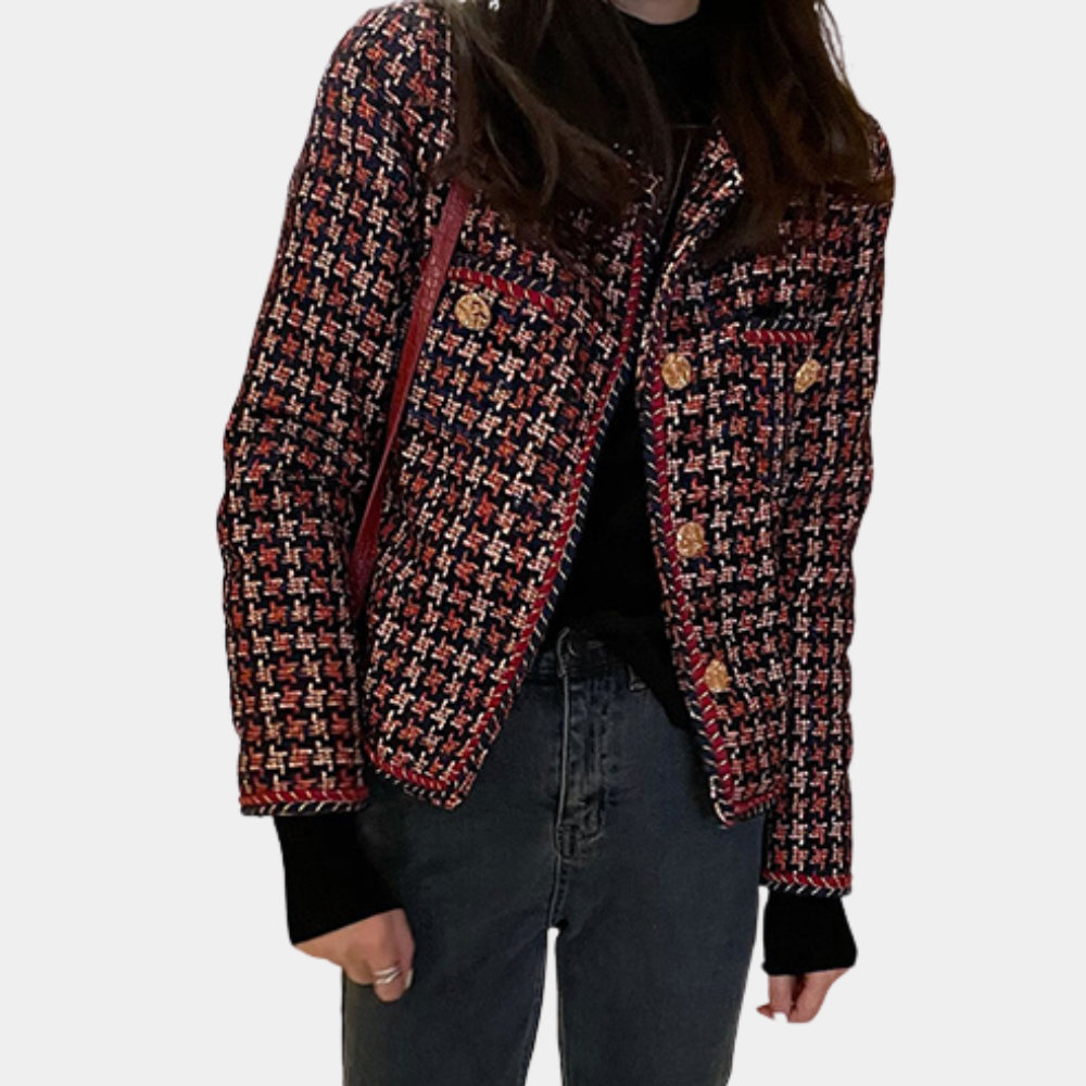 Kort Jacka Dam Rutigt Högkvalitativ Polyester-4