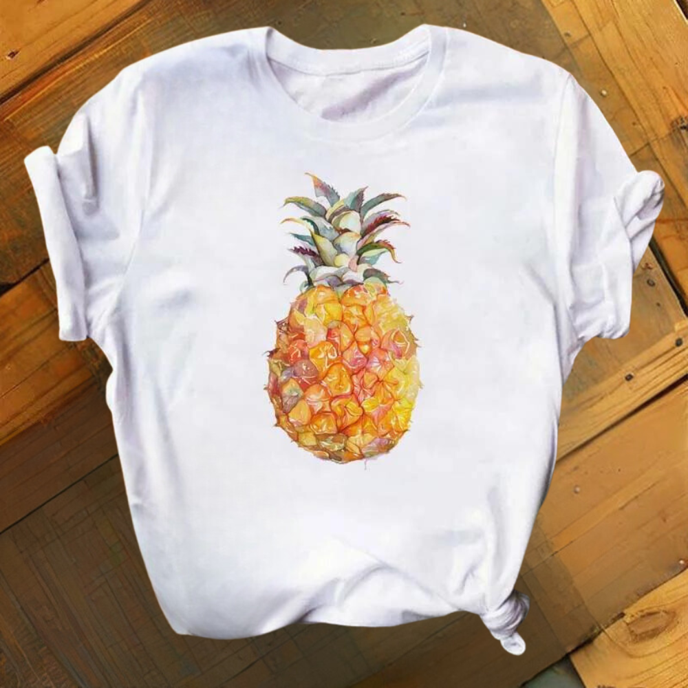Dam Topp Relaxed Cotton Med Ananastryck-2