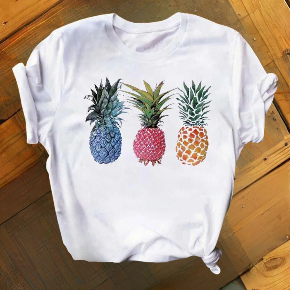 Dam Topp Relaxed Cotton Med Ananastryck-4
