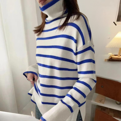 Variant image for Kvinnors Turtleneck Tröja Randig Mjuk Tyger-11