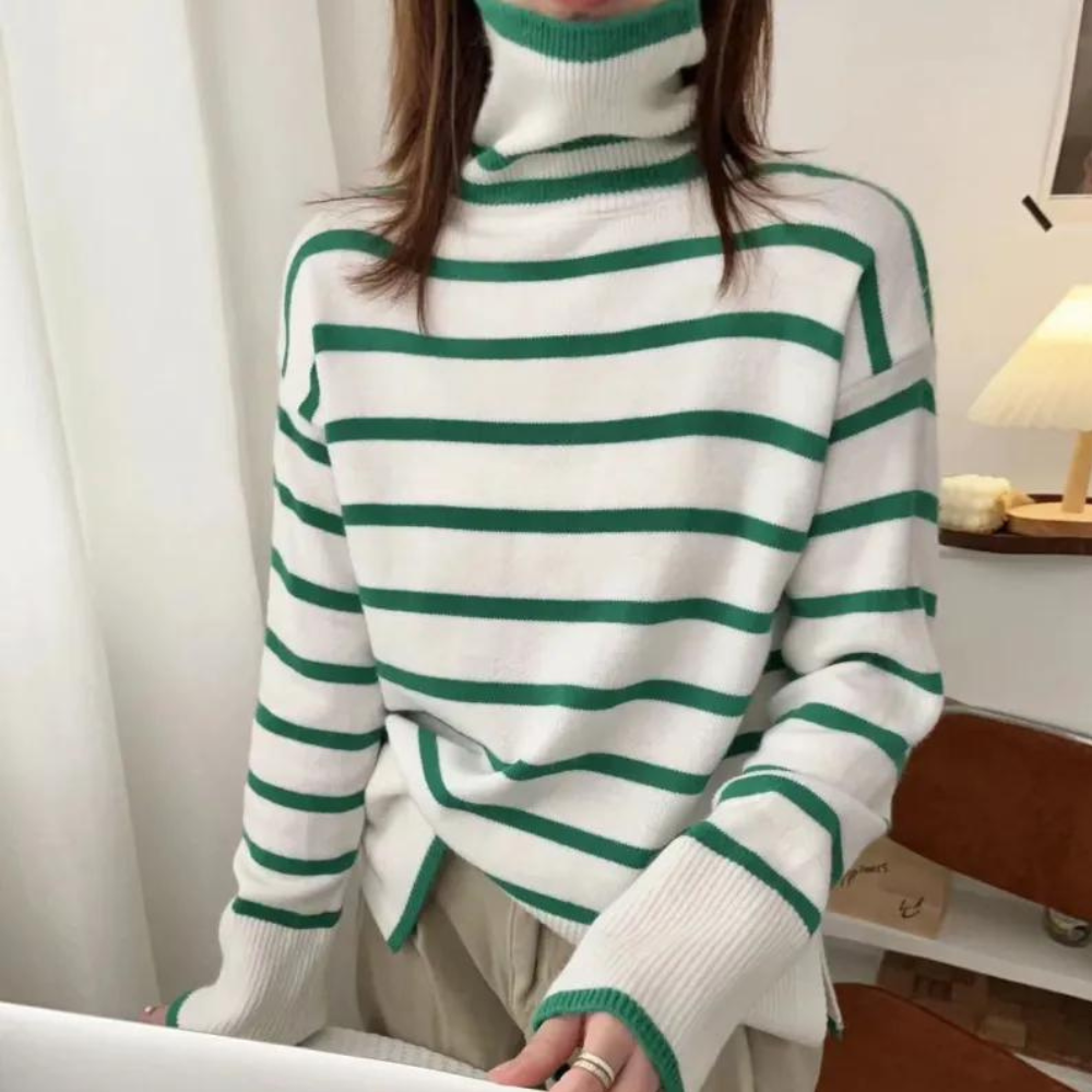 Variant image for Dam Turtleneck Tröja Randig Mjuk Andningsbar Design-1