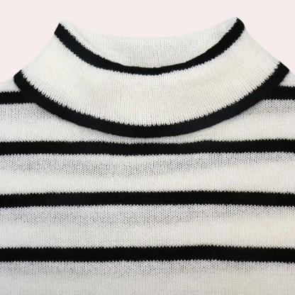 Kvinnors Turtleneck Tröja Randig Mjuk Tyger-4