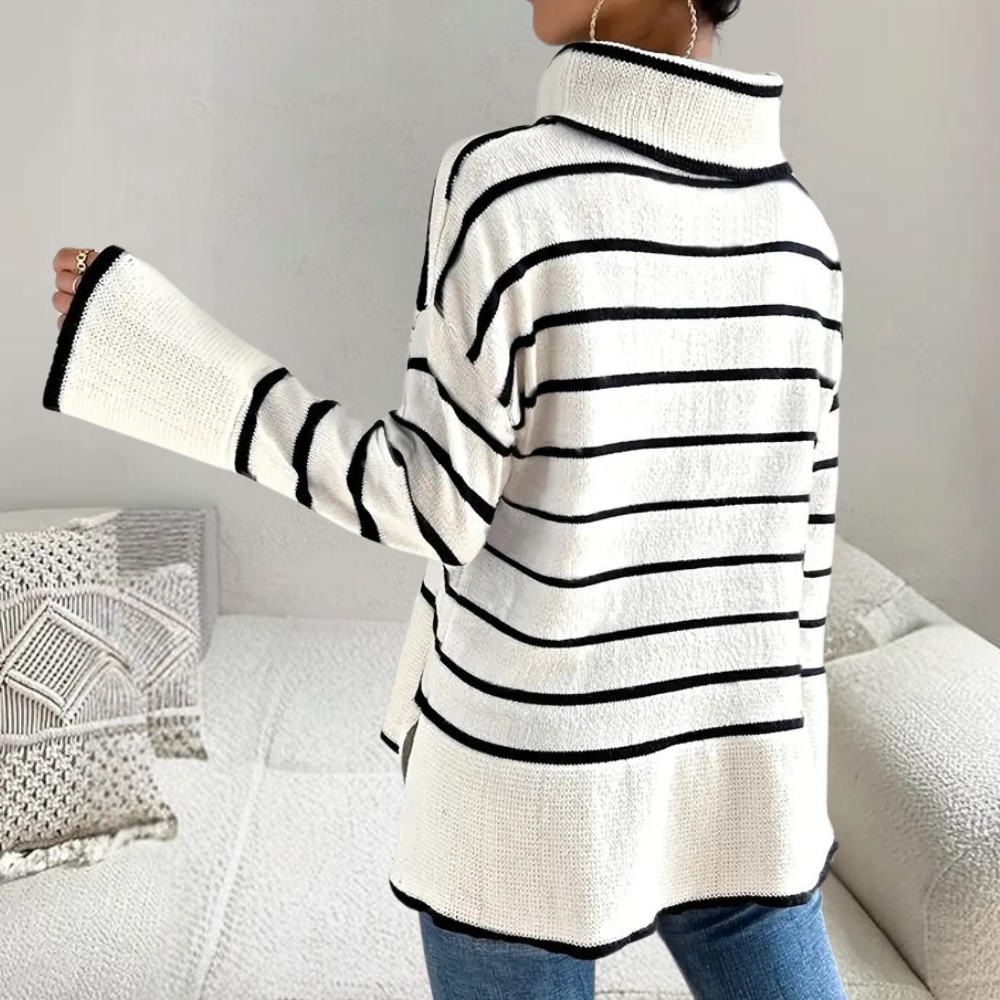 Dam Turtleneck Tröja Randig Mjuk Andningsbar Design-3