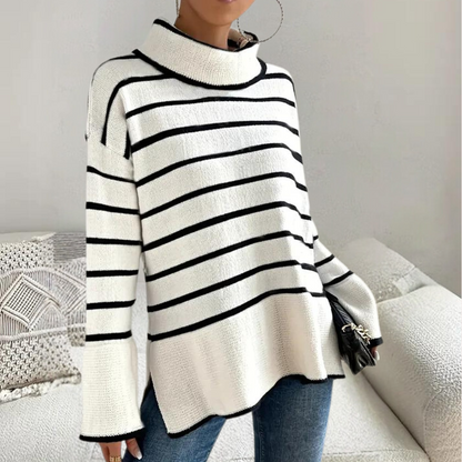 Dam Turtleneck Tröja Randig Mjuk Andningsbar Design-6