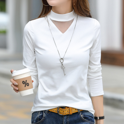 Kvinnors Blus V-halslinje Polyester-4