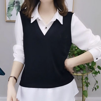 Vit Blus Dam Modern Polyester Elegant-3