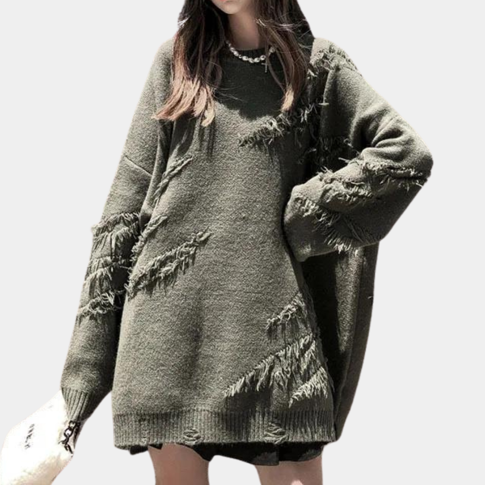 Dam Stickad Tröja Avslappnad Passform Mjuk Material-4