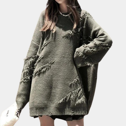 Dam Stickad Tröja Avslappnad Passform Mjuk Material-4