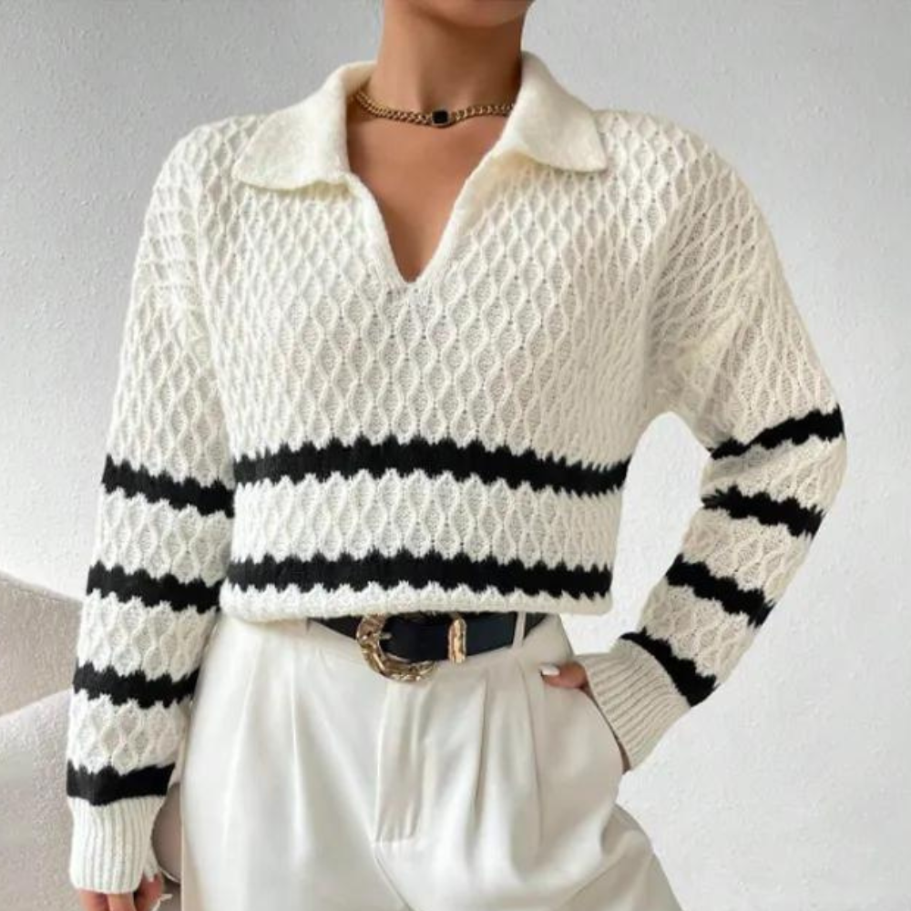 Kvinnors Tröja Droppaxel Randig Mjukt Material-6