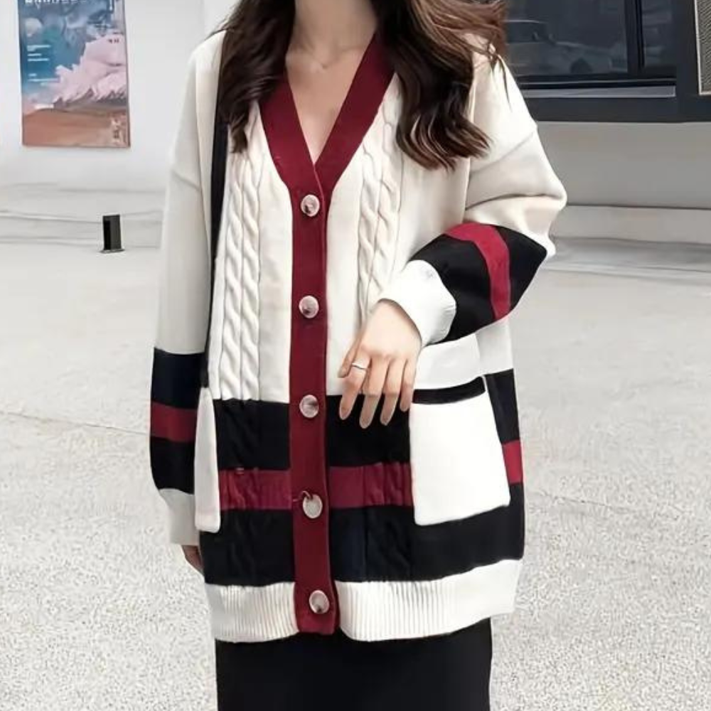 Variant image for Stickad Dam Tröja med Knappar i Mjukt Material för Tidlös Stil-1