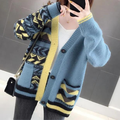 Dam V-ringad Kofta Loose Fit Mjuk Stickad-6