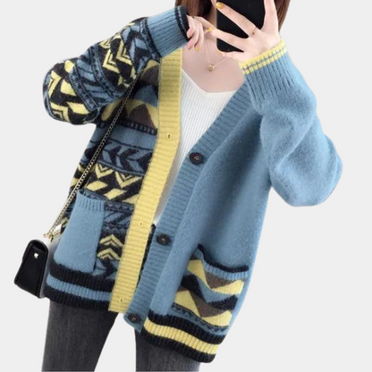 Dam V-ringad Kofta Loose Fit Mjuk Stickad-2