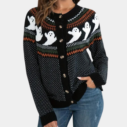 Dam Cardigan Halloween Design Mjuk Material-2