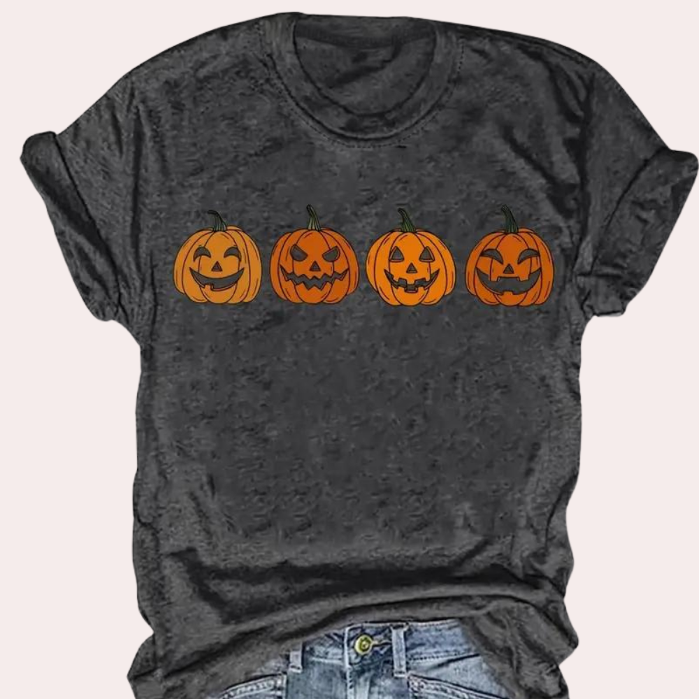 Dam T-shirt Halloween Pumpa Avslappnad 100% Bomull-2