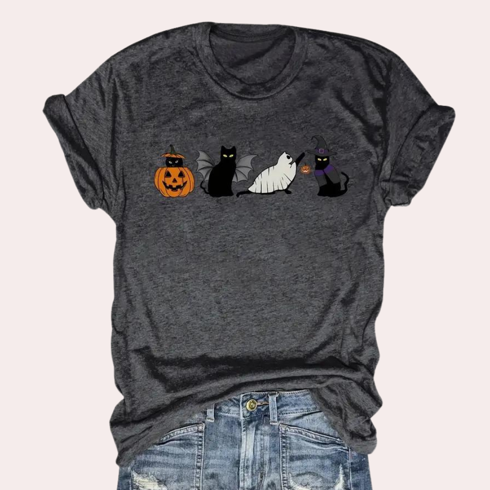 Dam T-shirt Avslappnad Bomull Halloween Festival Stil-1
