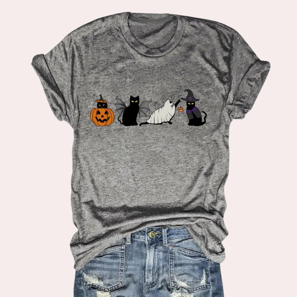 Dam T-shirt Avslappnad Bomull Halloween Festival Stil-4