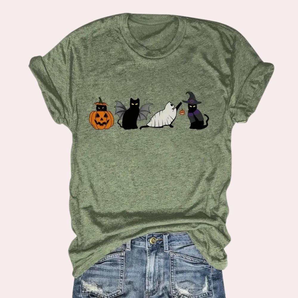 Dam T-shirt Avslappnad Bomull Halloween Festival Stil-5