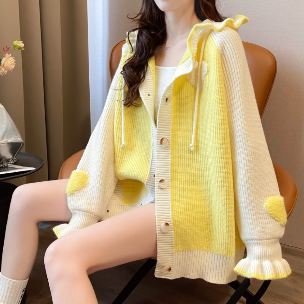 Kvinna Lång Kofta Stickad Elegans-3