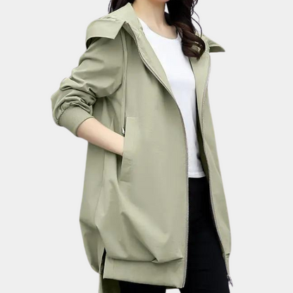 Kvinnors Lång Vinterjacka Med Huva Hållbar Tyg-5