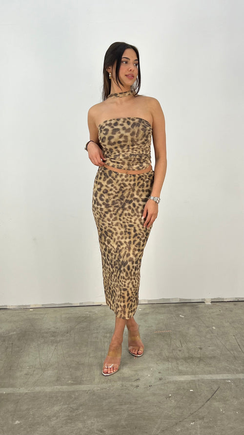 Kvinnors Tvådelad Outfit Leopardmönster Polyester-1