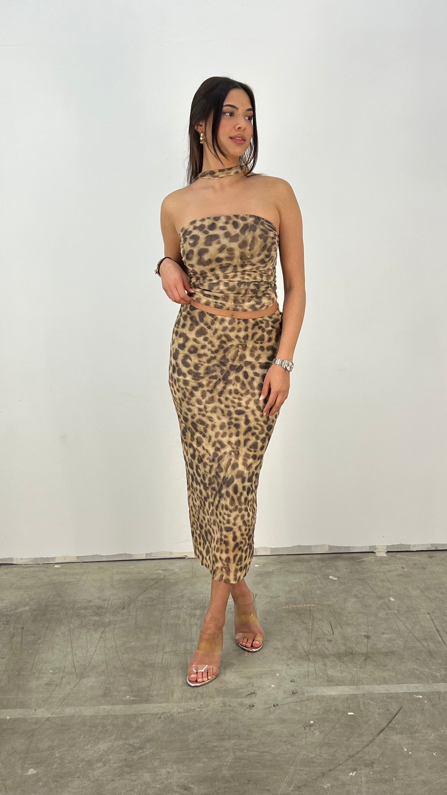 Kvinnors Tvådelad Outfit Leopardmönster Polyester-2