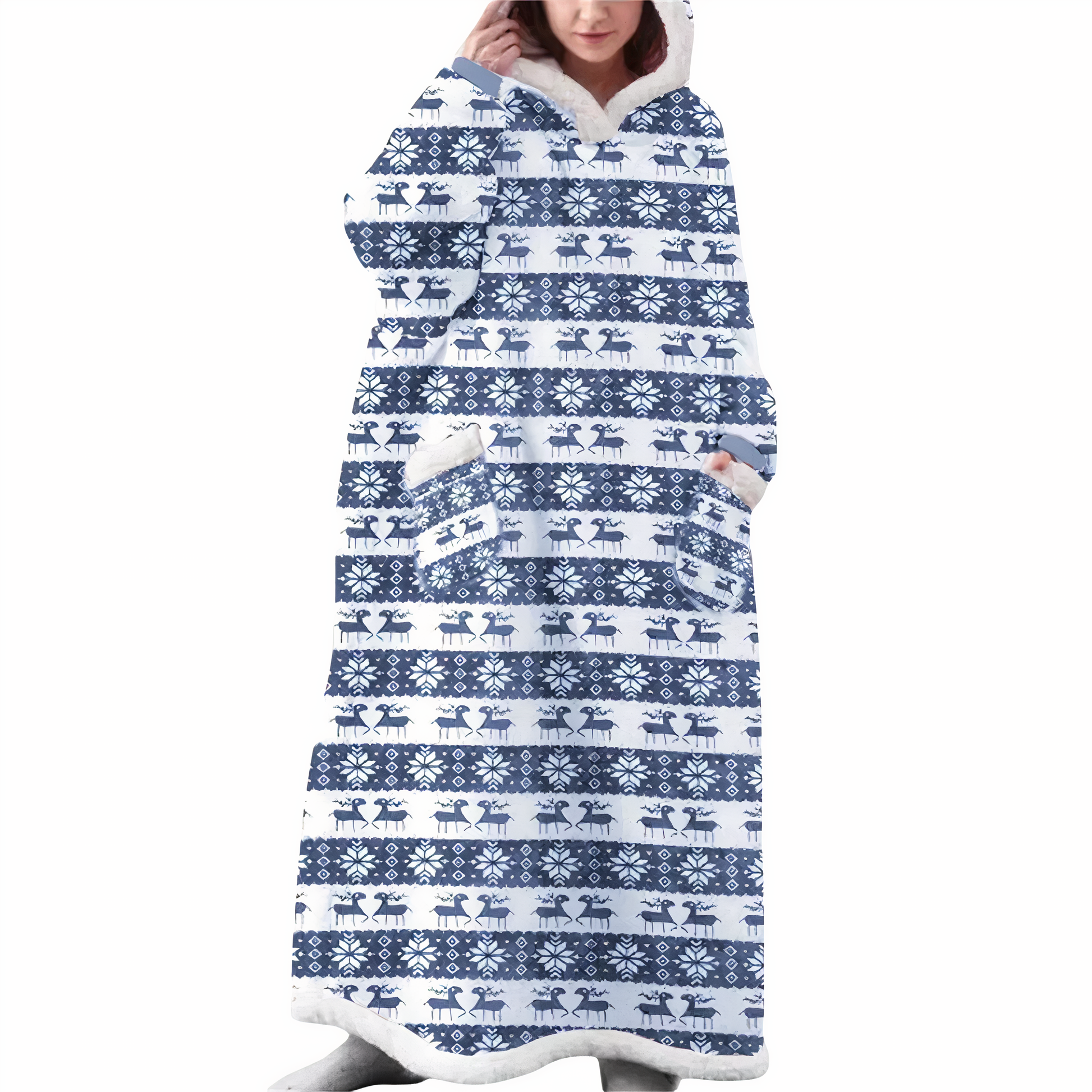 Julfilt med Huva Mjuk Mikrofiber Fleece Universell Passform 8