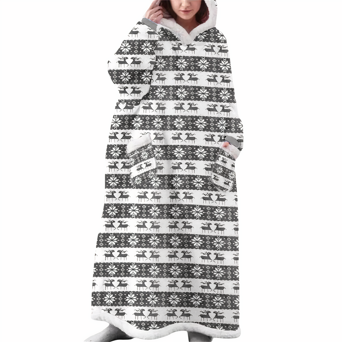 Julfilt med Huva Mjuk Mikrofiber Fleece Universell Passform 6