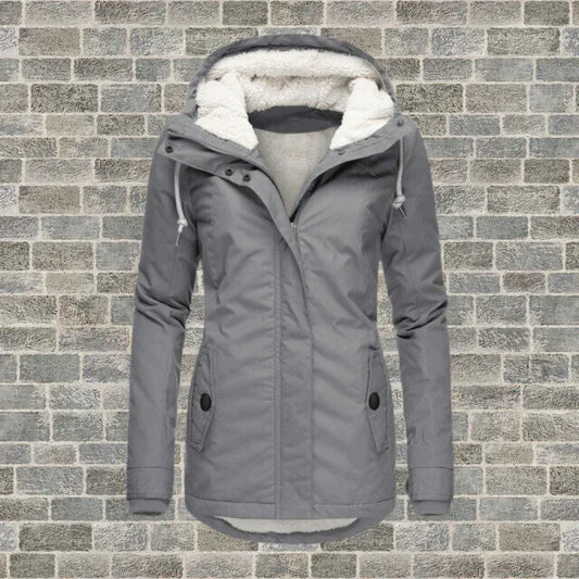 Dam Kappa med Huva Veckade Detaljer Fårull Bomull-1