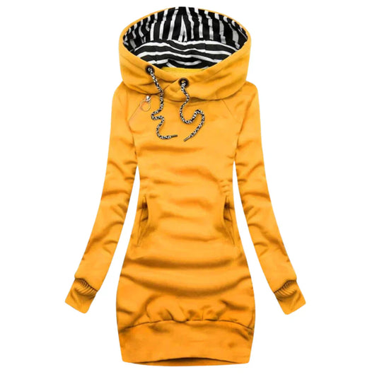 Damklänning Avslappnad med Huva Bomullsblandning Långa Ärmar-1