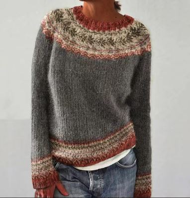 Stickad Dam Tröja med Retro Design i Akryl – Mysig Vinterpullover för Kalla Dagar, Normal Passform, Flera Storlekar 2