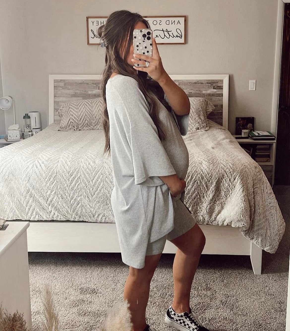 Graviditetsuppsättning för kvinnor Bekväm Topp och Byxor Andningsbart Material-5