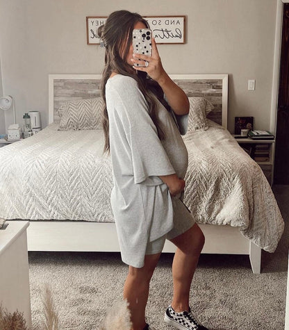 Graviditetsuppsättning för kvinnor Bekväm Topp och Byxor Andningsbart Material-5