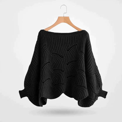 Stickad Dam Tröja med Fladdermusärmar i Mjuk Fiber-1