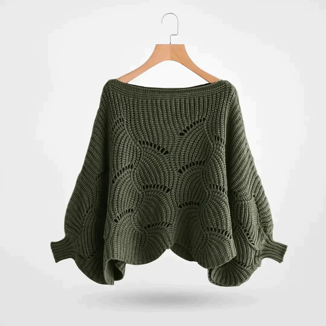 Stickad Dam Tröja med Fladdermusärmar i Mjuk Fiber-2