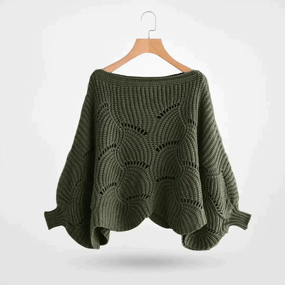 Stickad Dam Tröja med Fladdermusärmar i Mjuk Fiber-2
