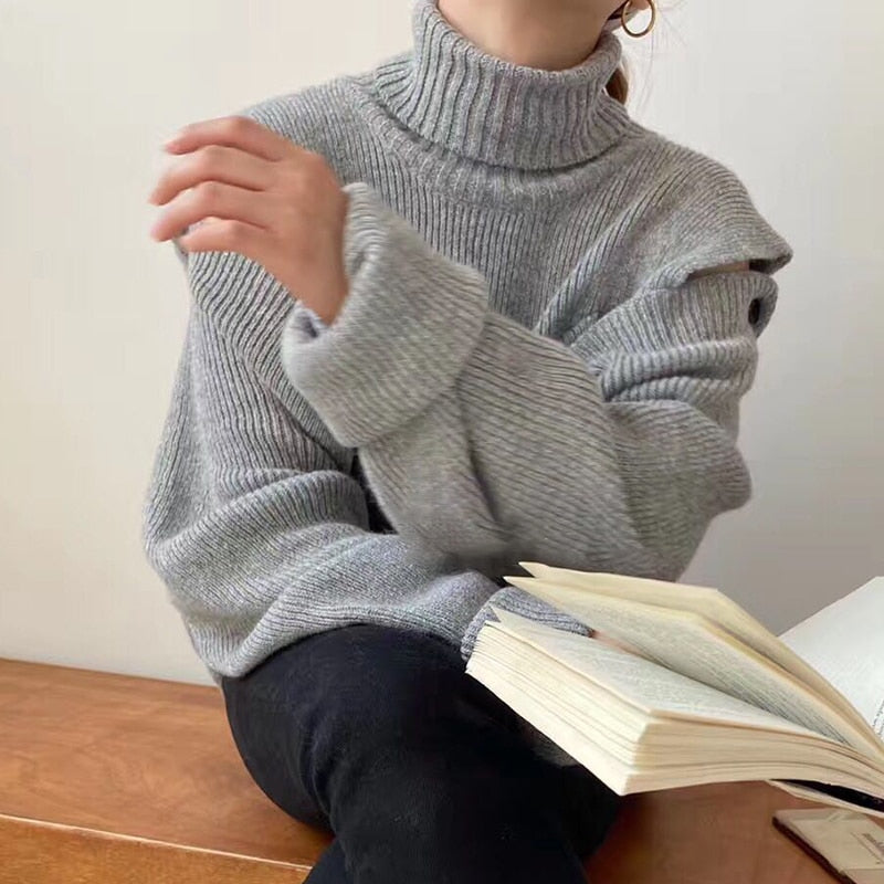 Dam Tröja Off-Shoulder med Stand-Up Krage i Bomull och Polyester-5