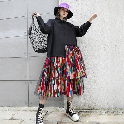 Dam Midi Klänning Oregelbunden Design A-Linje Polyester Långärmad-2