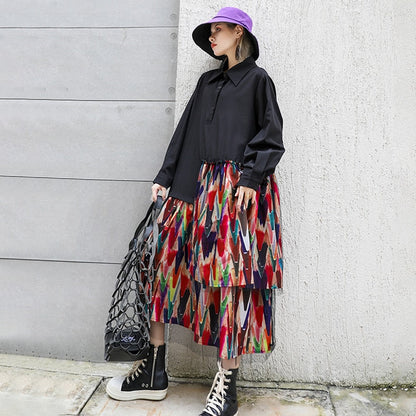 Dam Midi Klänning Oregelbunden Design A-Linje Polyester Långärmad-3