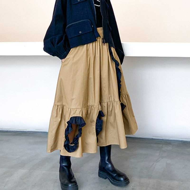 Dam Midi Kjol A-linjeformad Rutig Bomull Polyester-2