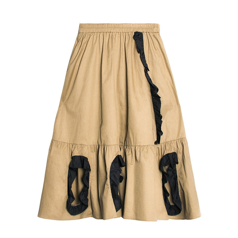 Dam Midi Kjol A-linjeformad Rutig Bomull Polyester-5