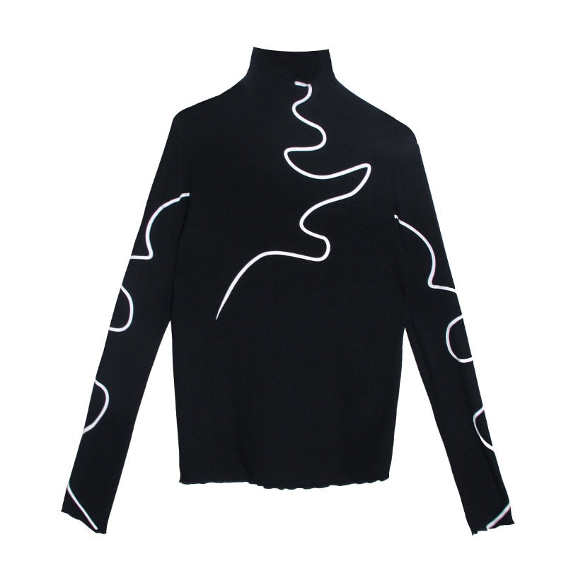 Dam Turtleneck Tröja Randig Bomull Polyester 5