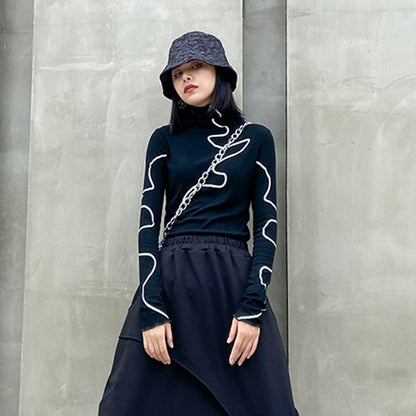 Dam Turtleneck Tröja Randig Bomull Polyester 3