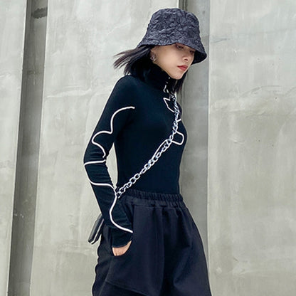 Dam Turtleneck Tröja Randig Bomull Polyester 4