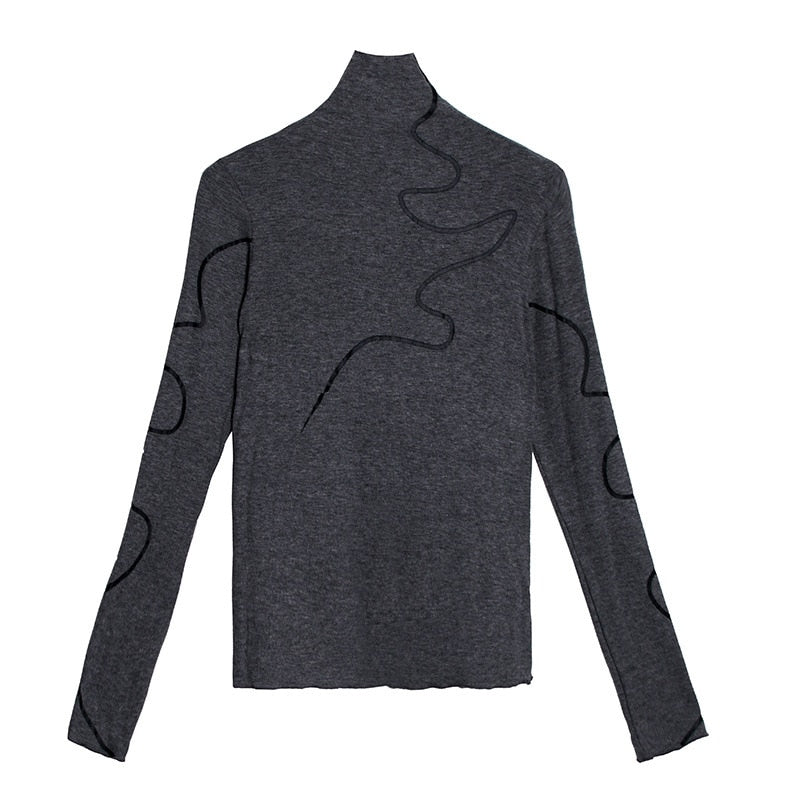 Dam Turtleneck Tröja Randig Bomull Polyester 6