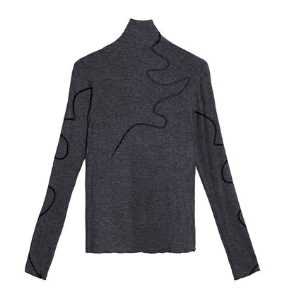 Dam Turtleneck Tröja Randig Bomull Polyester 6