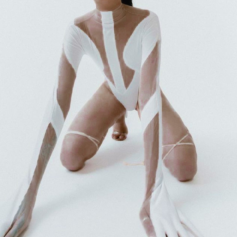 Dam Bodysuit Turtleneck Transparent Mesh Polyester Smal Passform-4