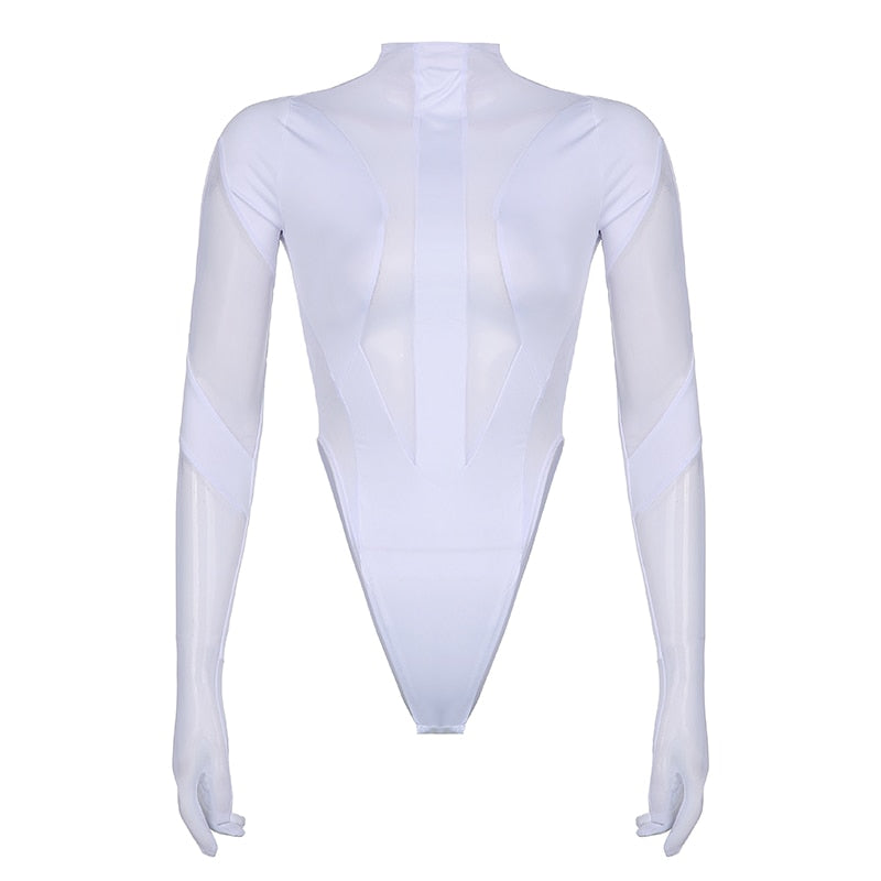 Dam Bodysuit Turtleneck Transparent Mesh Polyester Smal Passform-5