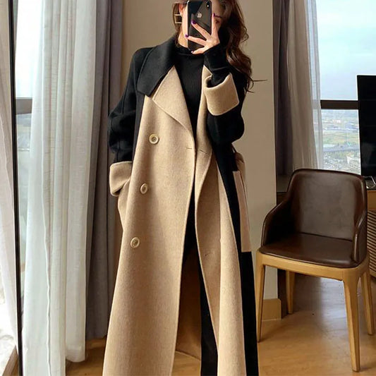 Vintage Ull Trench Coat för Kvinna med Midjebälte och Rymliga Fickor – Tidlös Design för Kalla Dagar 1