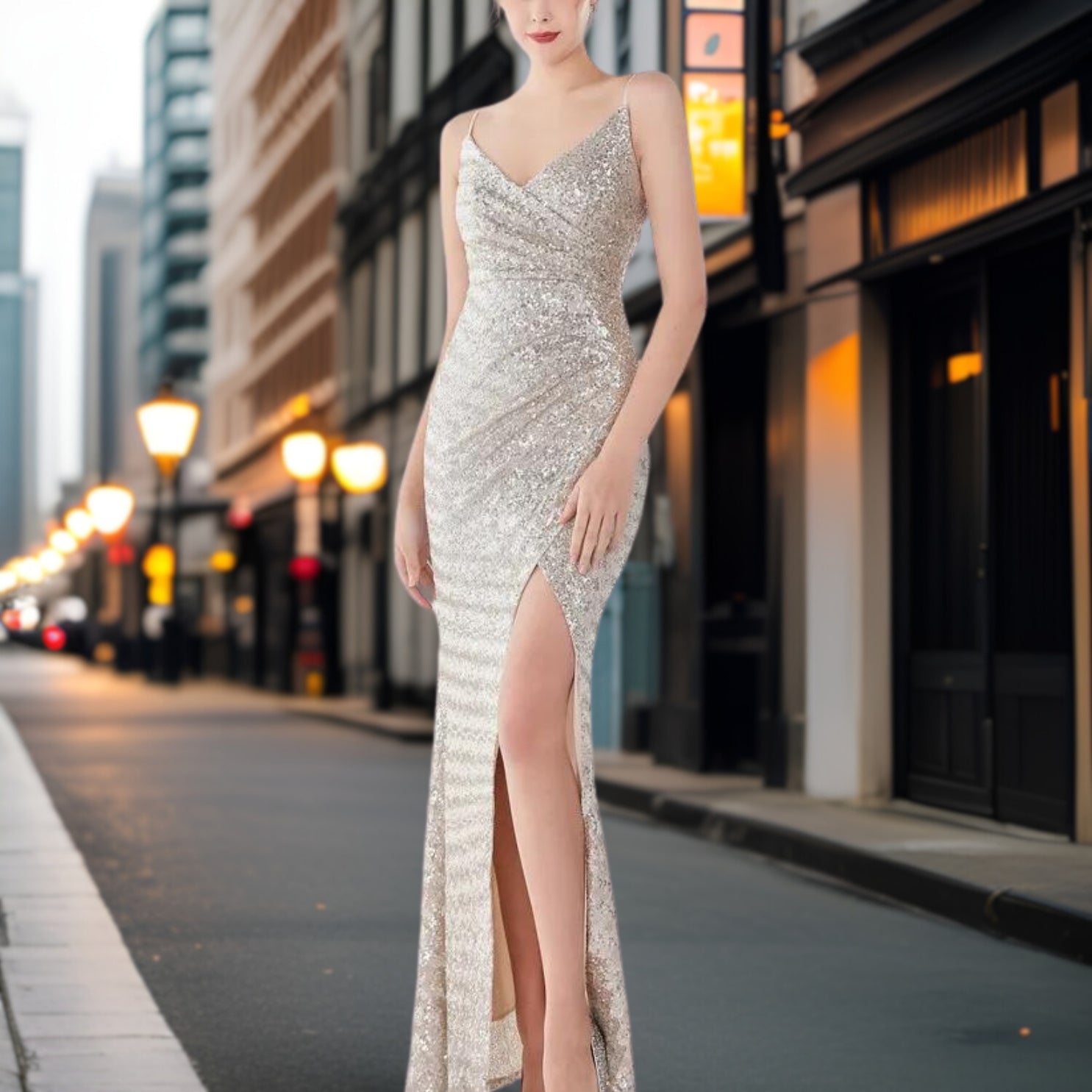 Dam Aftonklänning Lång Modern Nylon Elegant Design-3