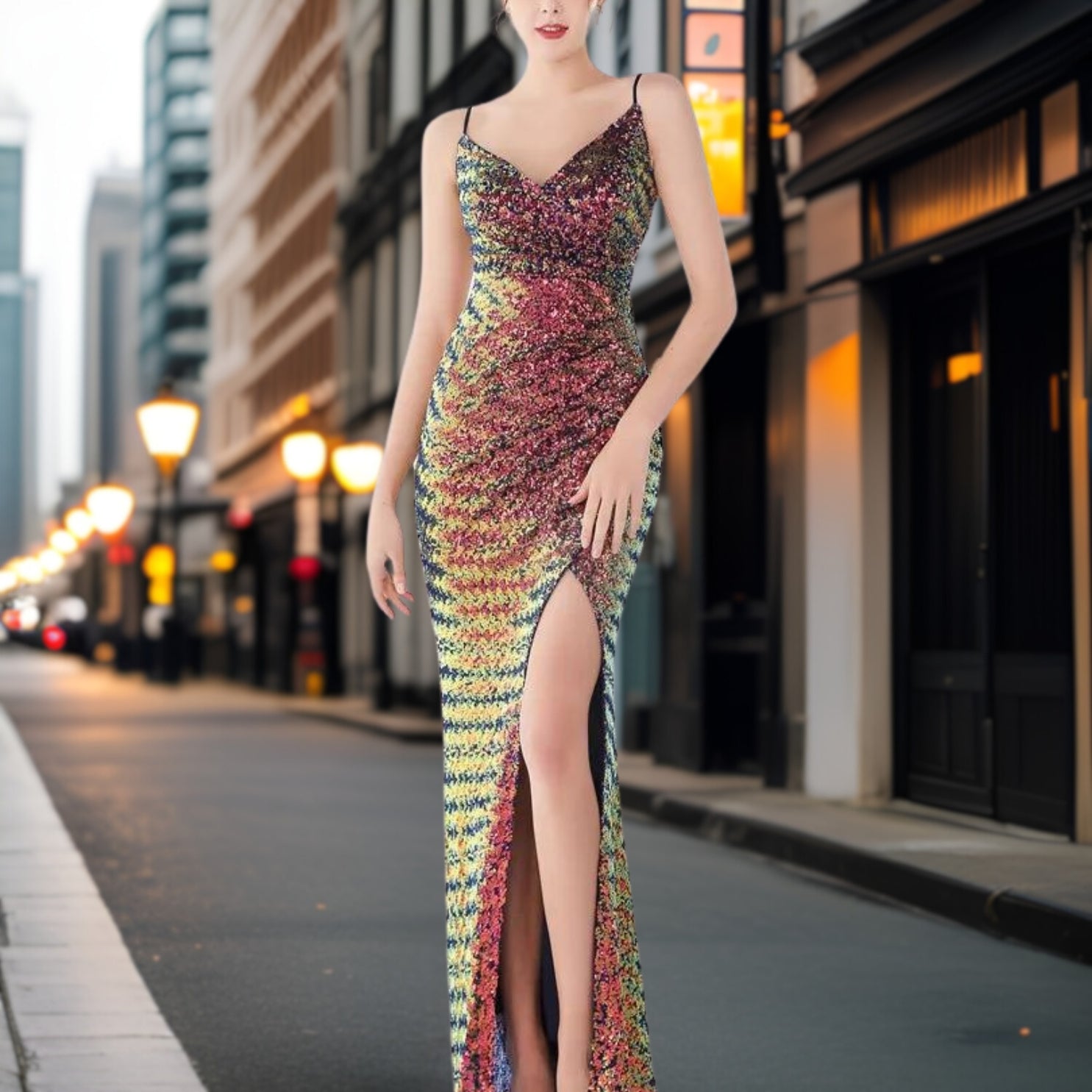 Dam Aftonklänning Lång Modern Nylon Elegant Design-6